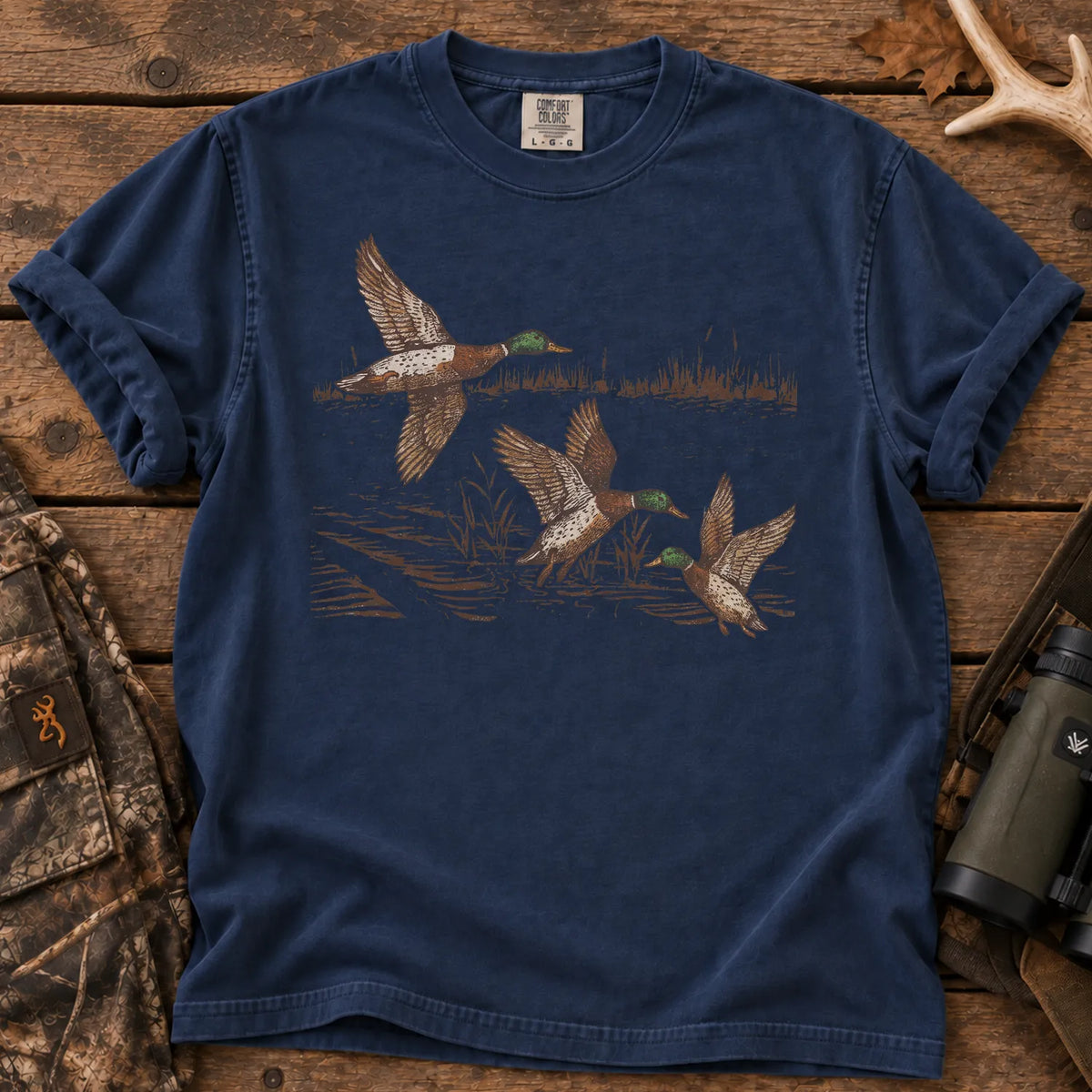 Mallard Ducks in Flight T-Shirt in True Navy