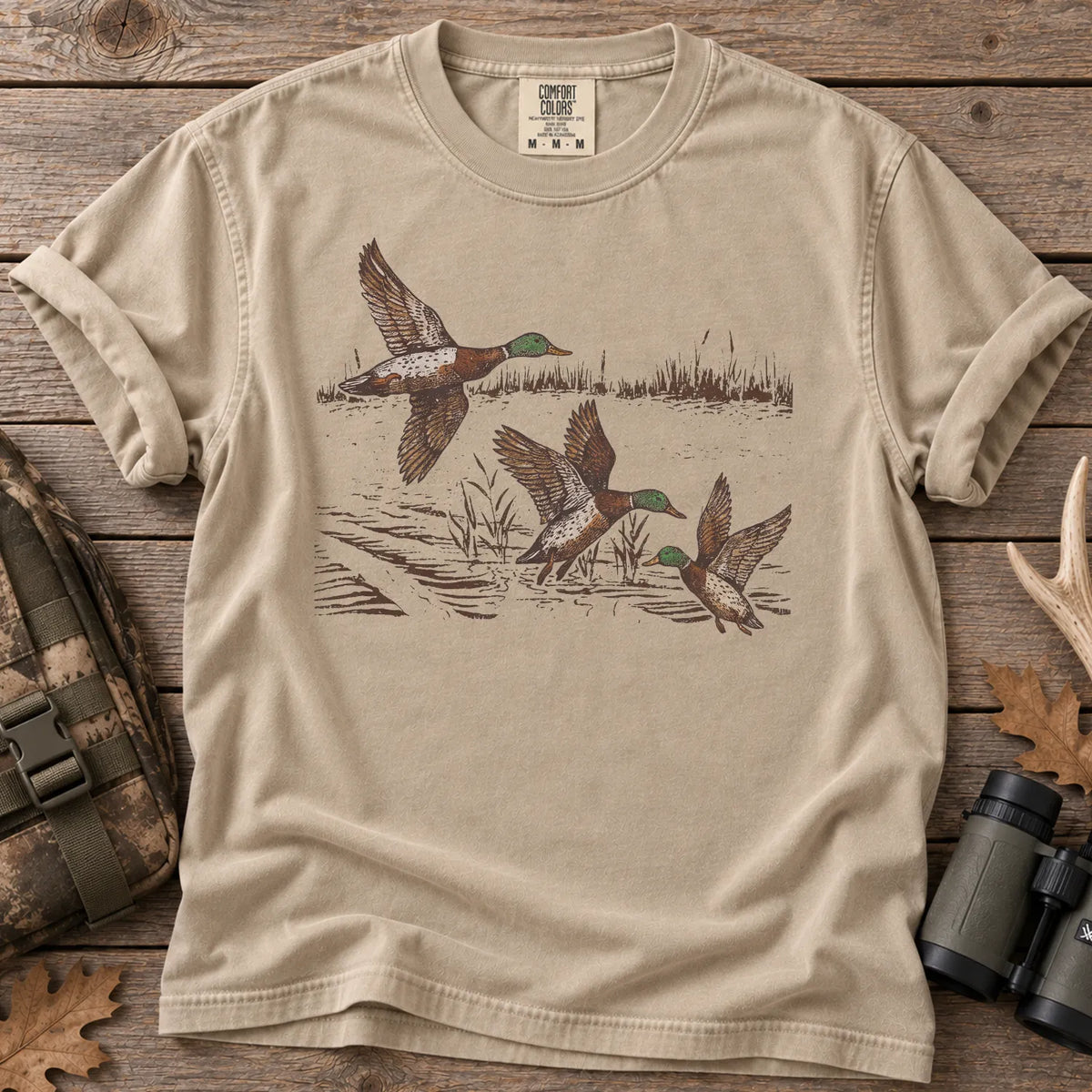 Mallard Ducks in Flight T-Shirt in Sandstone