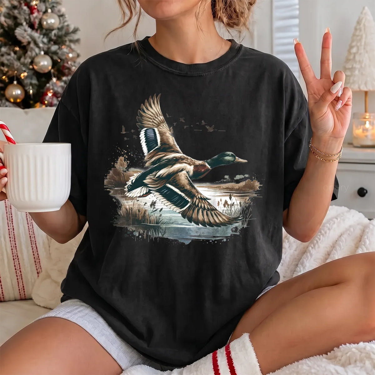 Mallard Ducks Marsh T-Shirt Women model in Black