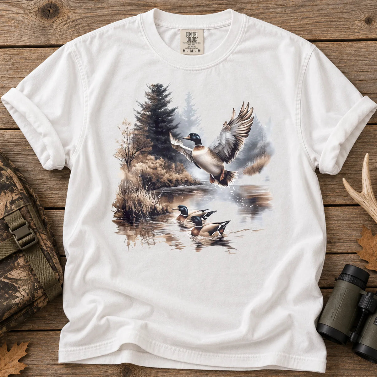 Mallard Ducks Winter Pond T-Shirt in White