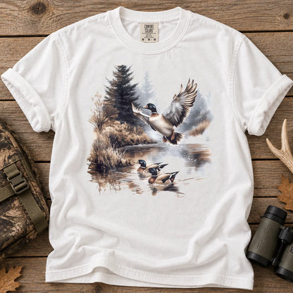 Mallard Ducks Winter Pond T-Shirt in White