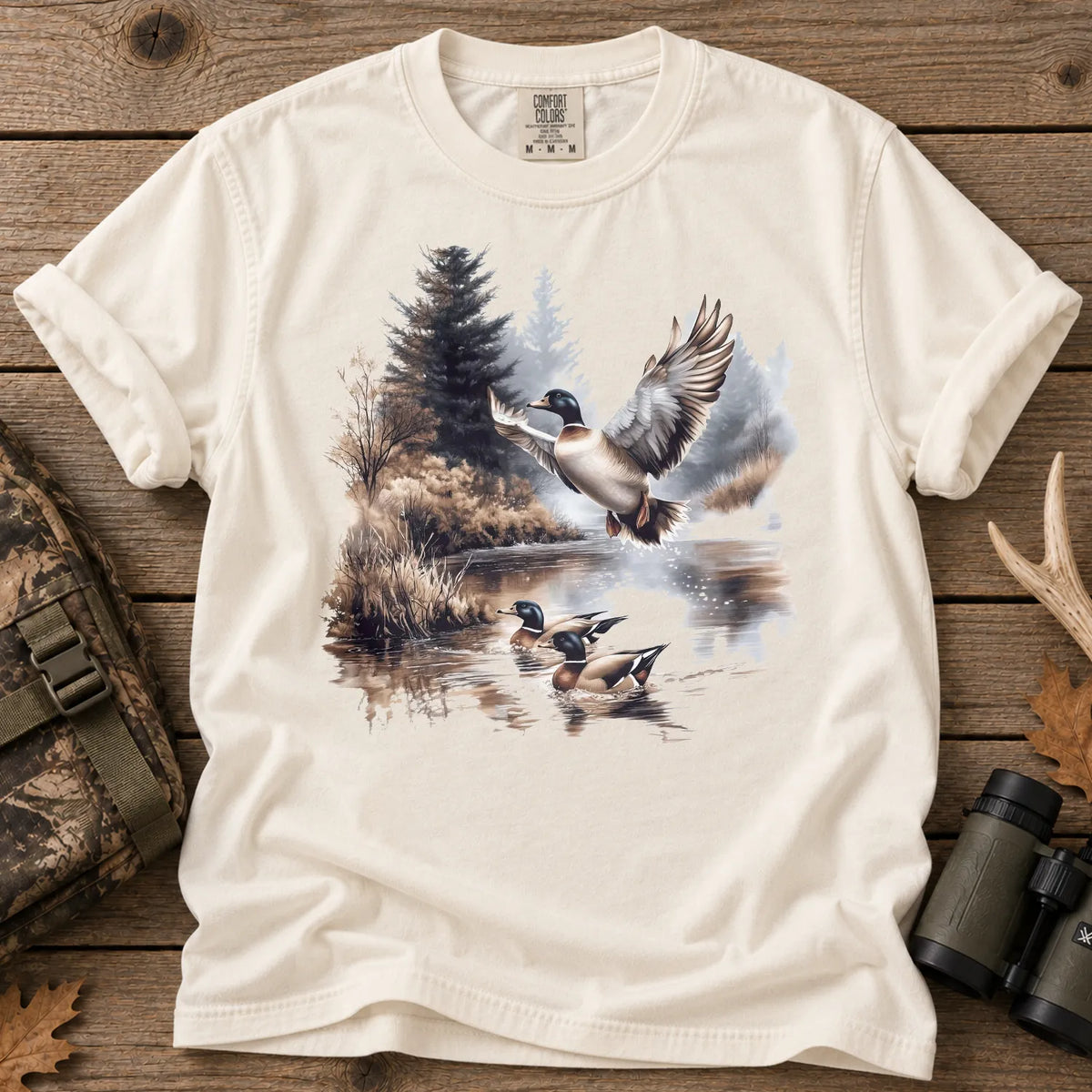 Mallard Ducks Winter Pond T-Shirt in Ivory