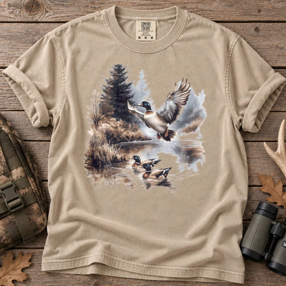 Mallard Ducks Winter Pond T-Shirt in Sandstone