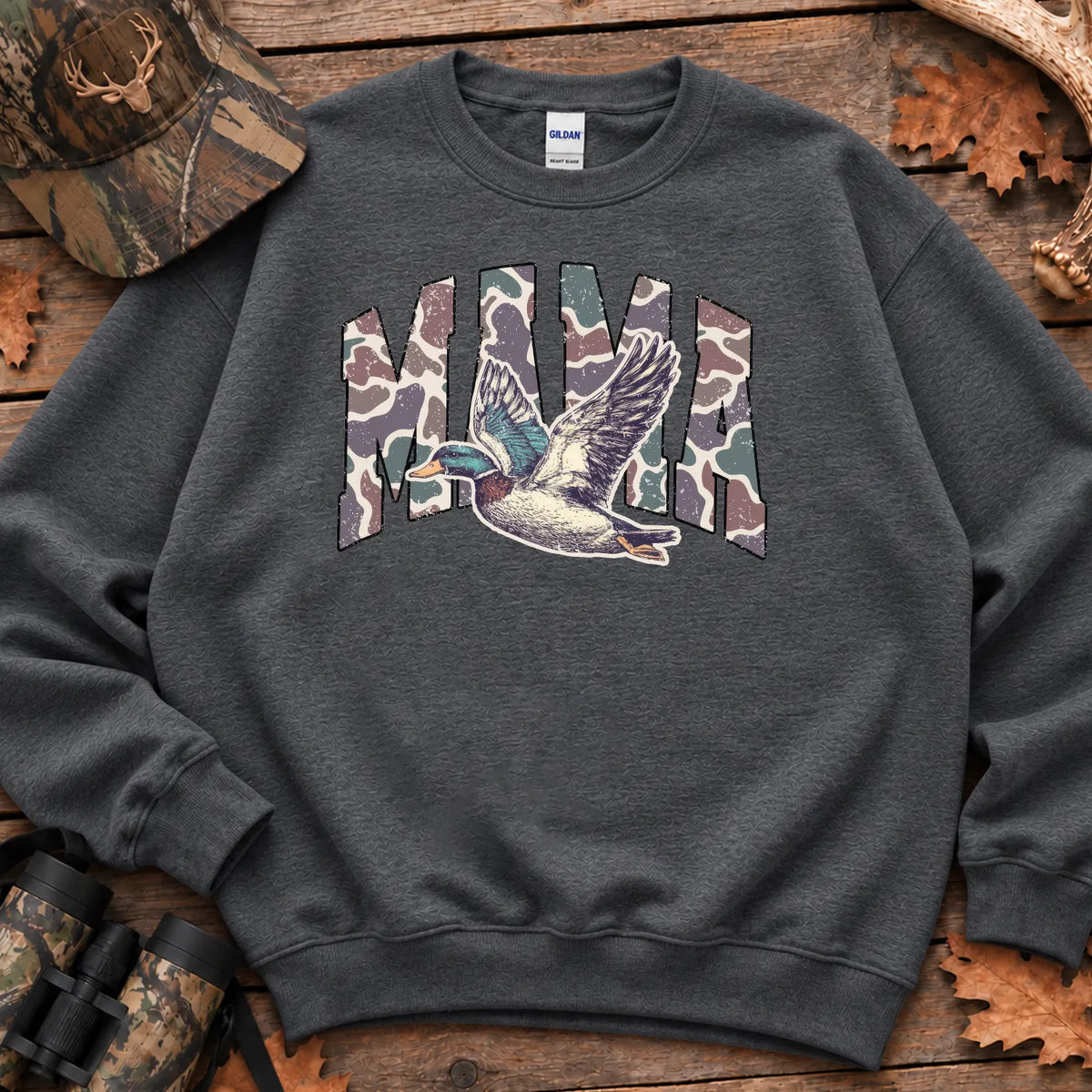 Mallard Hunting Mama Graphic Sweatshirt in Dark Heather