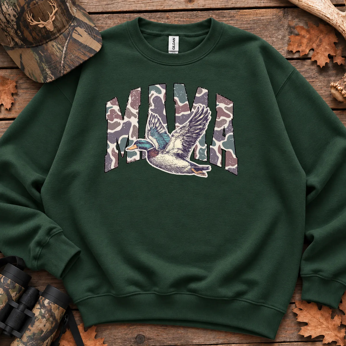 Mallard Hunting Mama Graphic Sweatshirt in Forest Green