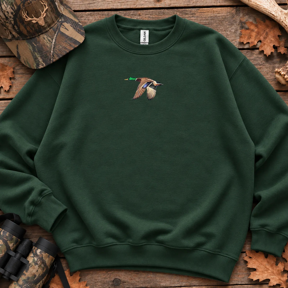 Mallard in Flight Chest Sweatshirt in Forest Green