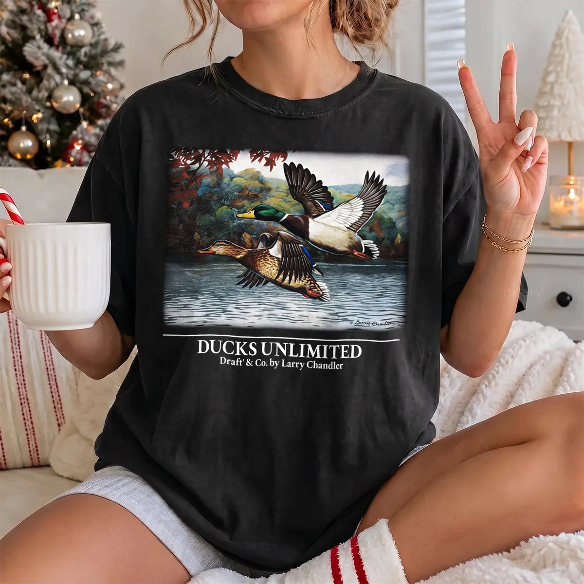 Mallard Lake Scene T-Shirt Women model in Black