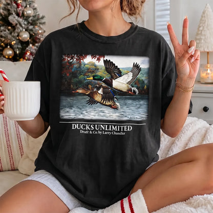 Mallard Lake Scene T-Shirt Women model in Black