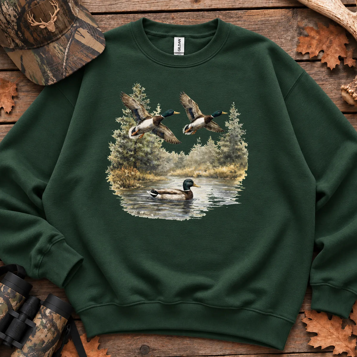 Mallard Nature Pond Sweatshirt in Forest Green