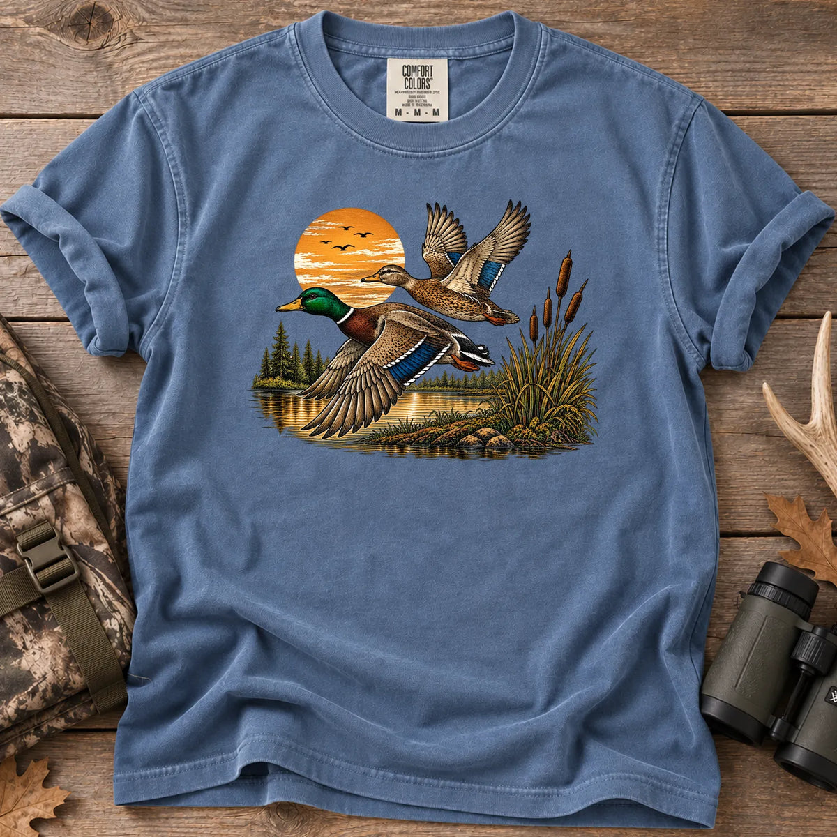 Mallard Sunset Flight T-Shirt in Blue Jean