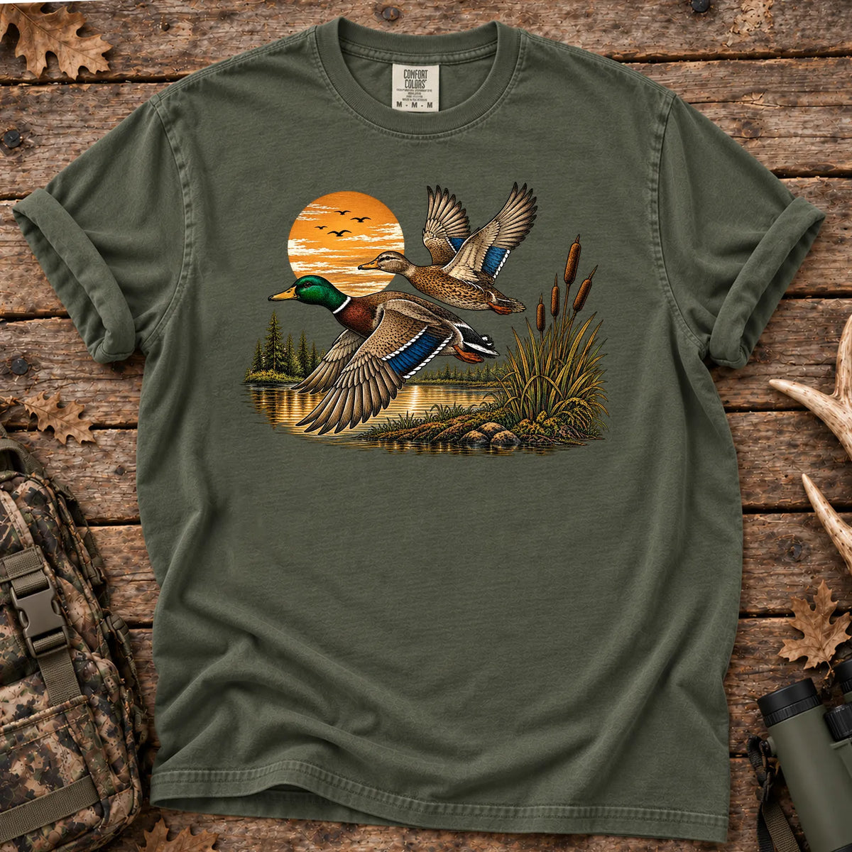 Mallard Sunset Flight T-Shirt in Moss