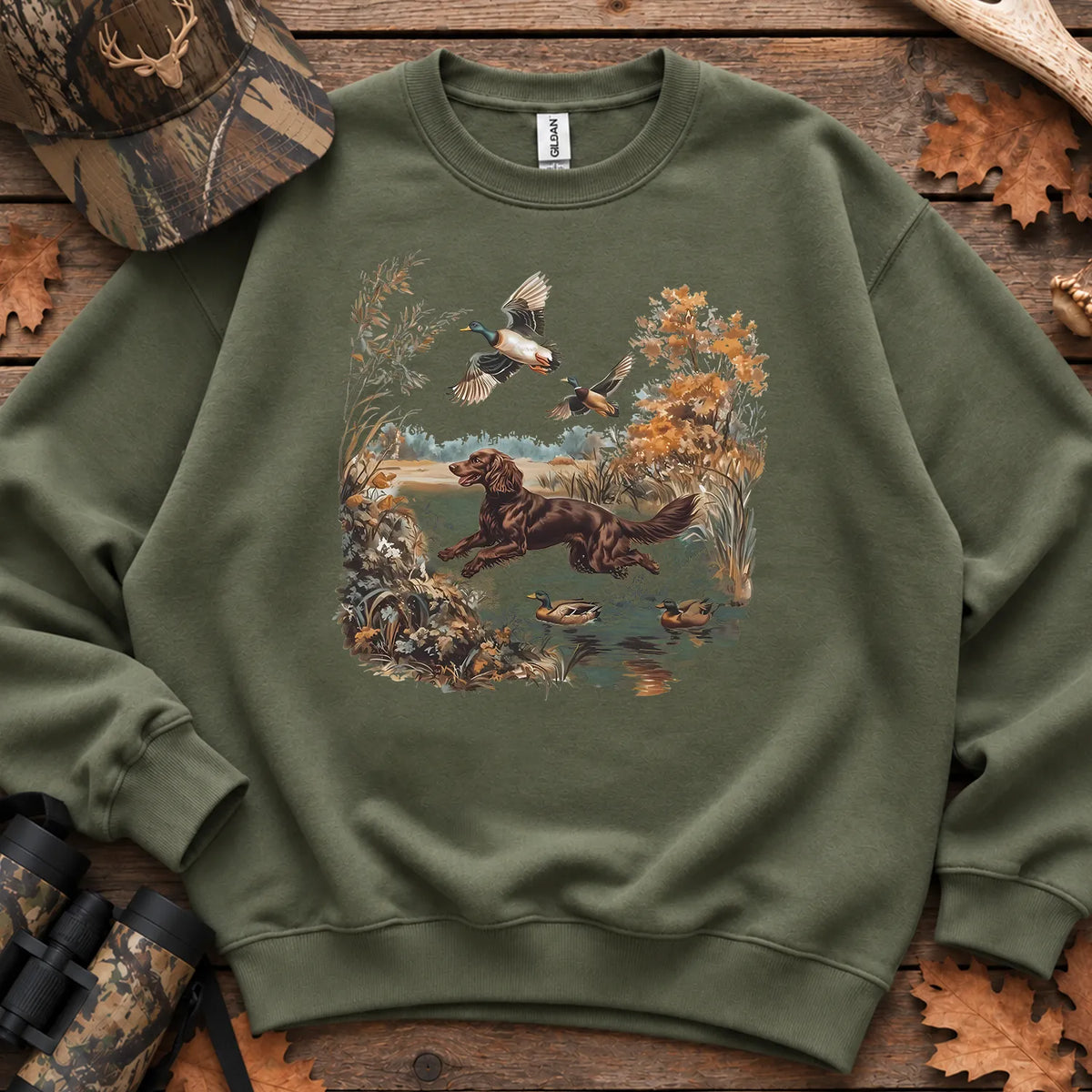 Mallards Autumn Marsh Sweatshirt in Military Green