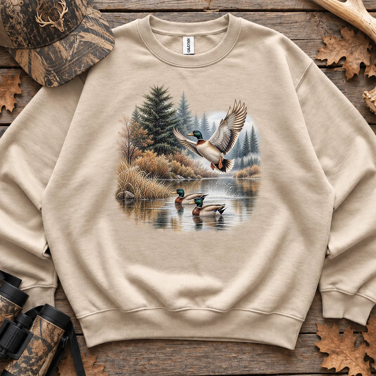 Mallards Fall Pond Sweatshirt in Sand