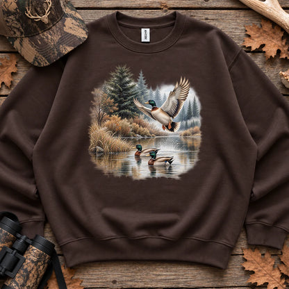 Mallards Fall Pond Sweatshirt in Dark Chocolate