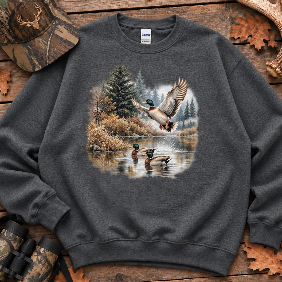 Mallards Fall Pond Sweatshirt in Dark Heather