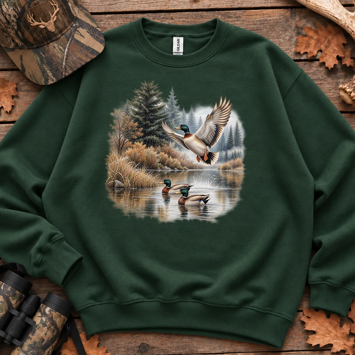 Mallards Fall Pond Sweatshirt in Forest Green