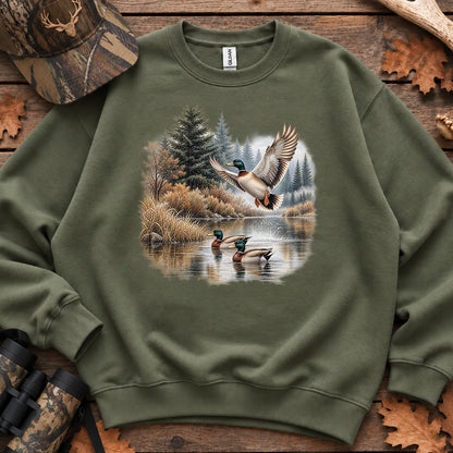 Mallards Fall Pond Sweatshirt in Military Green