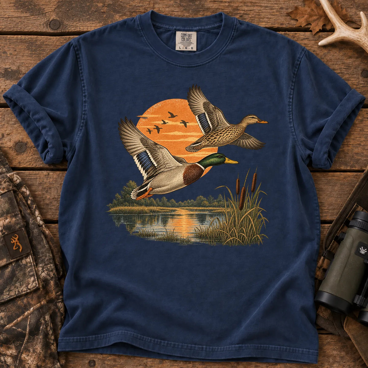 Mallards Sunset Pond T-Shirt in True Navy