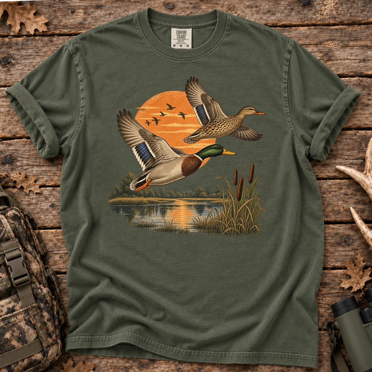 Mallards Sunset Pond T-Shirt in Moss