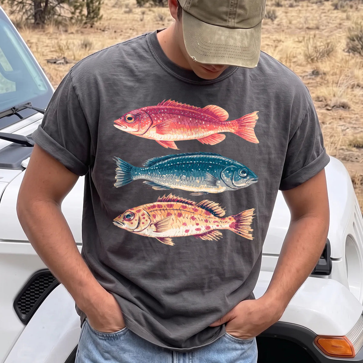 Marine Fish Trio T-Shirt Men model in Pepper
