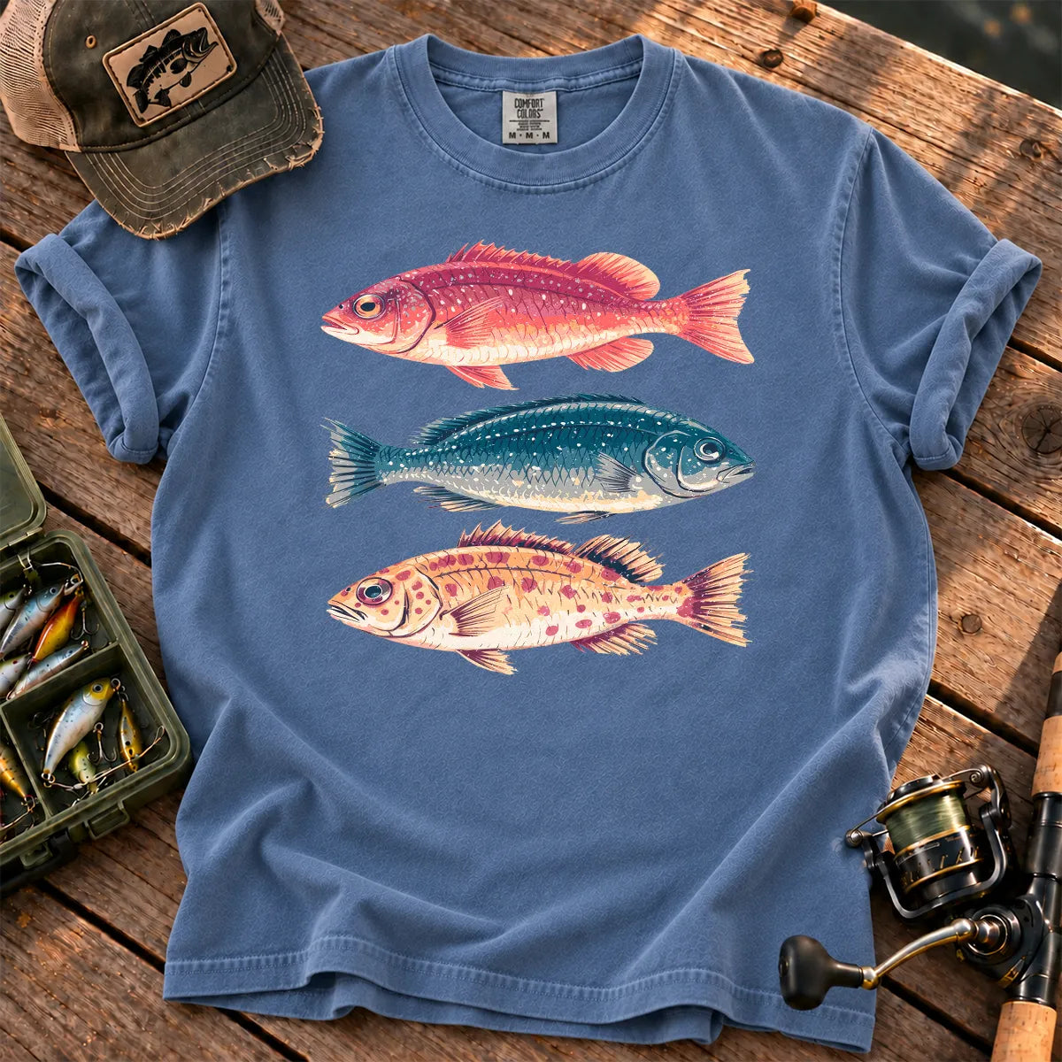 Marine Fish Trio T-Shirt in Blue Jean