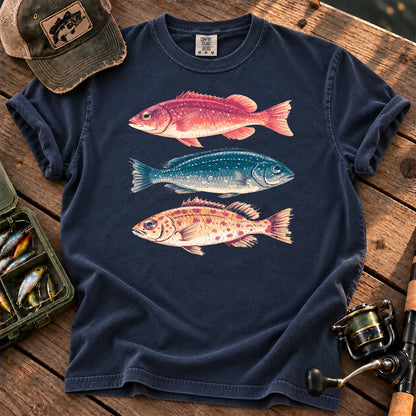 Marine Fish Trio T-Shirt in True Navy