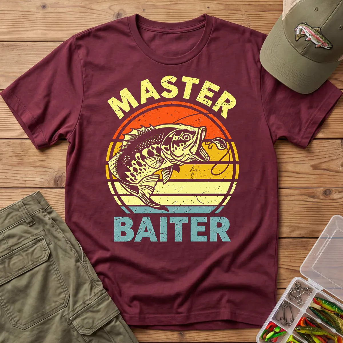 Master Baiter Fishing T-Shirt in Maroon