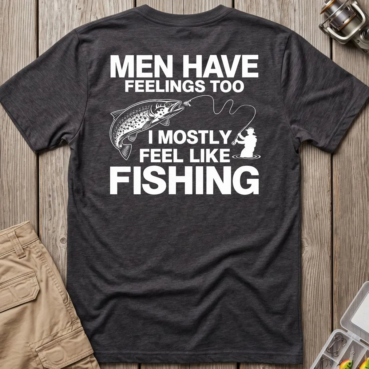 Men Have Feelings Too Fishing T-Shirt in Dark Heather