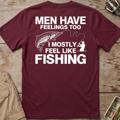 Men Have Feelings Too Fishing T-Shirt in Maroon