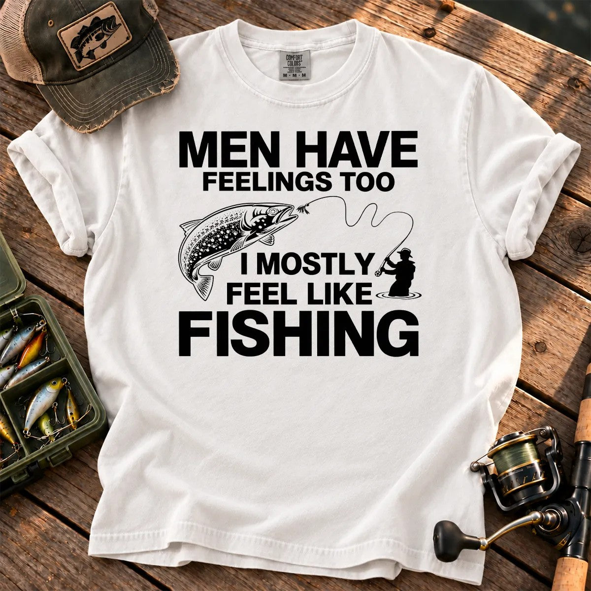 Men Have Feelings Too Fishing T-Shirt in White