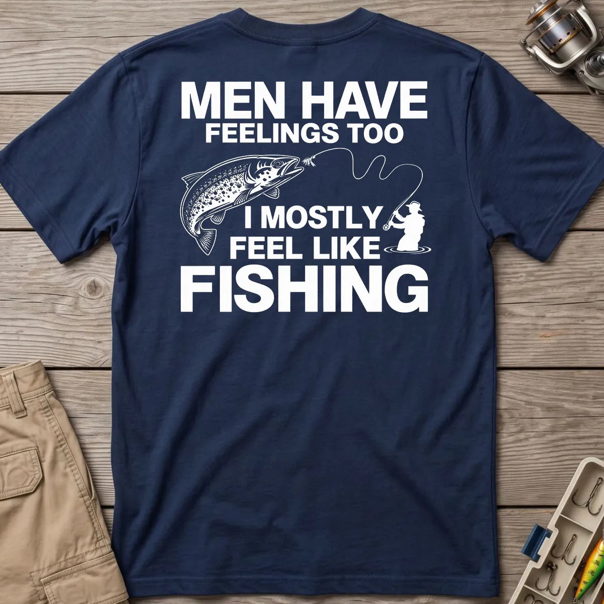 Men Have Feelings Too Fishing T-Shirt in Navy