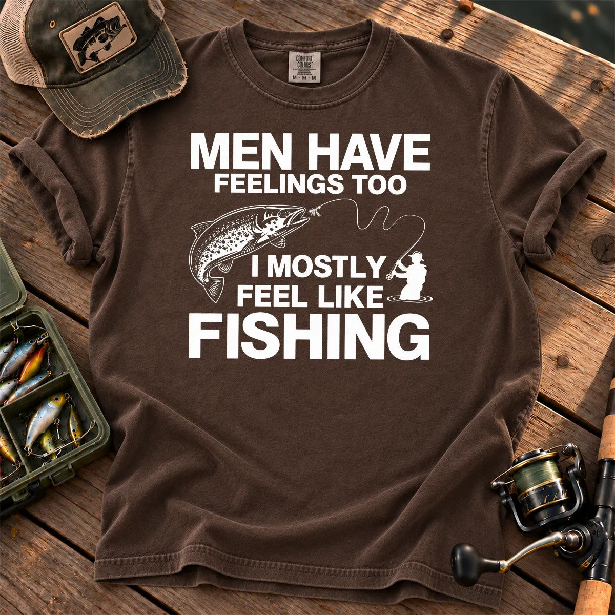 Men Have Feelings Too Fishing T-Shirt in Espresso