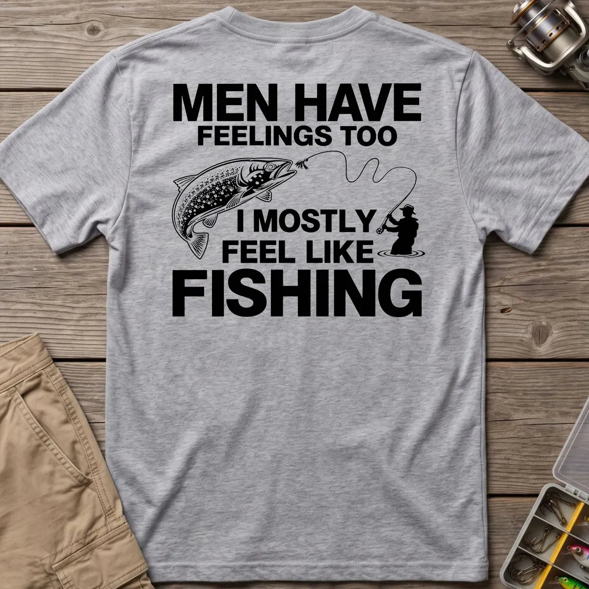 Men Have Feelings Too Fishing T-Shirt in Sport Grey