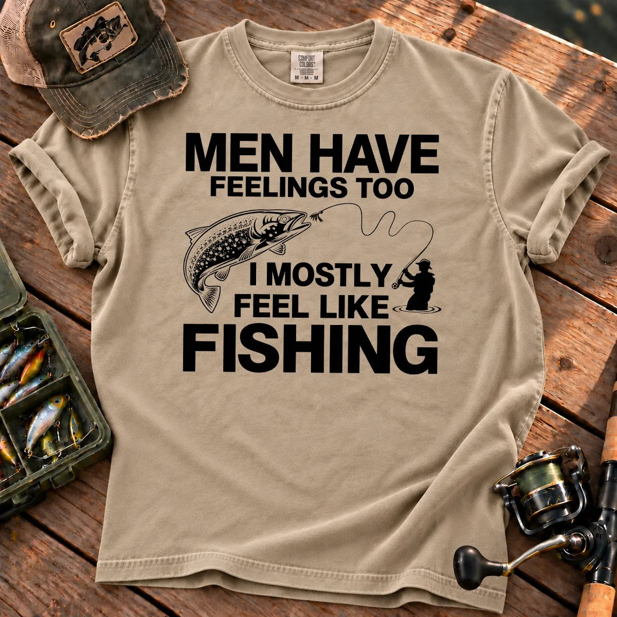Men Have Feelings Too Fishing T-Shirt in Sandstone