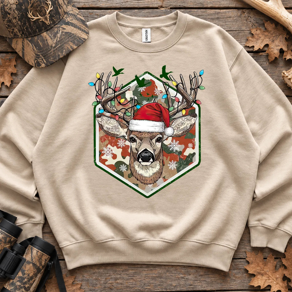 Merry and Bright Deer Sweatshirt in Sand