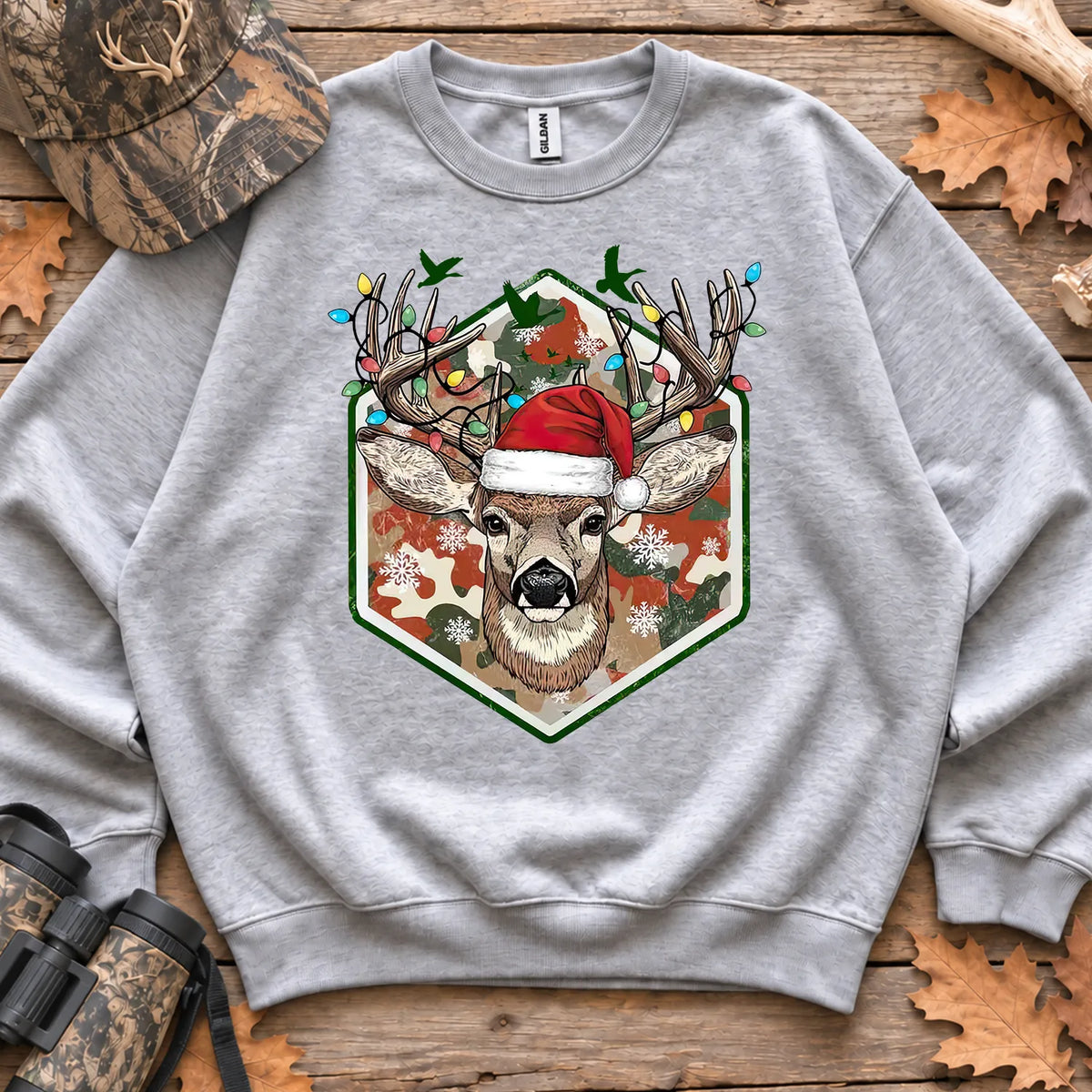 Merry and Bright Deer Sweatshirt in Sport Grey