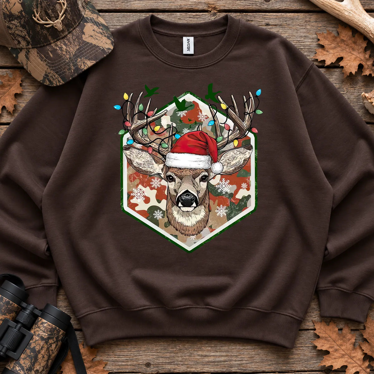 Merry and Bright Deer Sweatshirt in Dark Chocolate