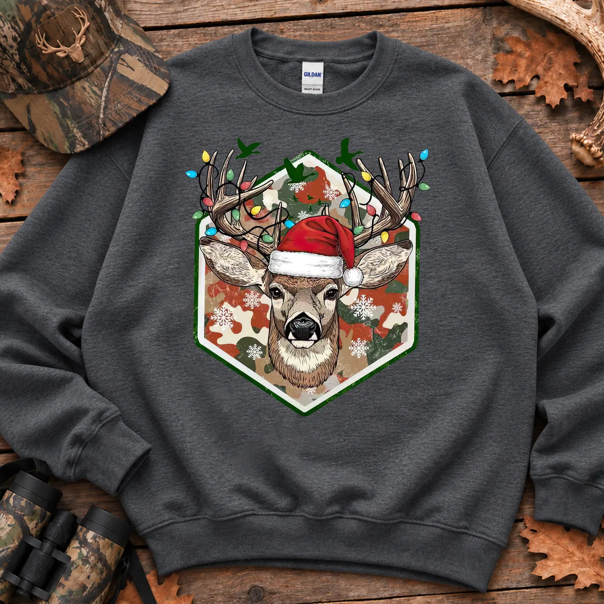 Merry and Bright Deer Sweatshirt in Dark Heather