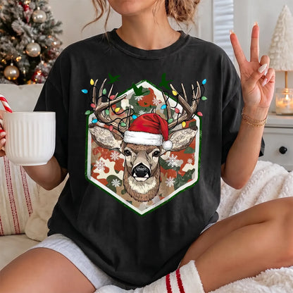Merry and Bright Deer T-Shirt Women model in Black