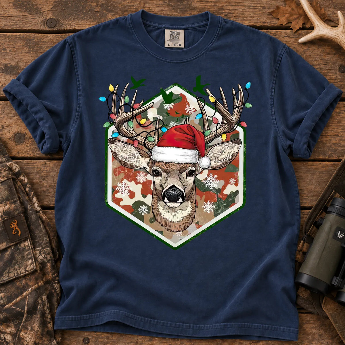 Merry and Bright Deer T-Shirt in True Navy