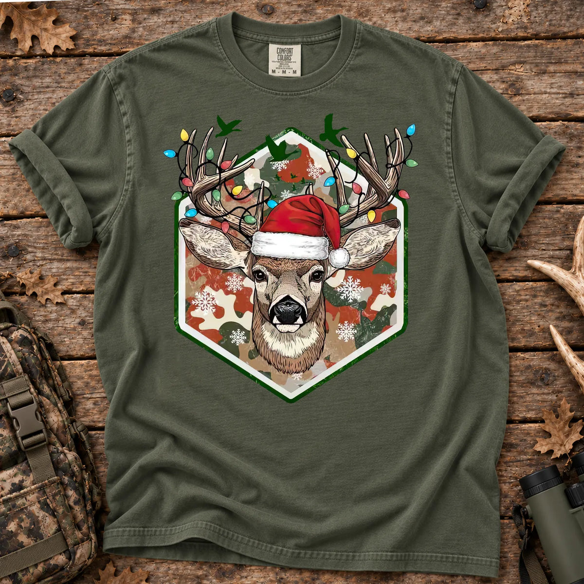 Merry and Bright Deer T-Shirt in Moss
