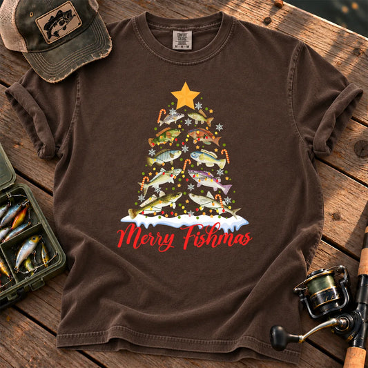 Merry Fishmas Fish Tree T-Shirt in Espresso