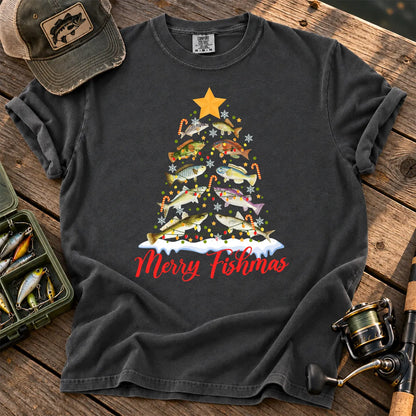 Merry Fishmas Fish Tree T-Shirt in Pepper