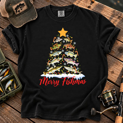 Merry Fishmas Fish Tree T-Shirt in Black