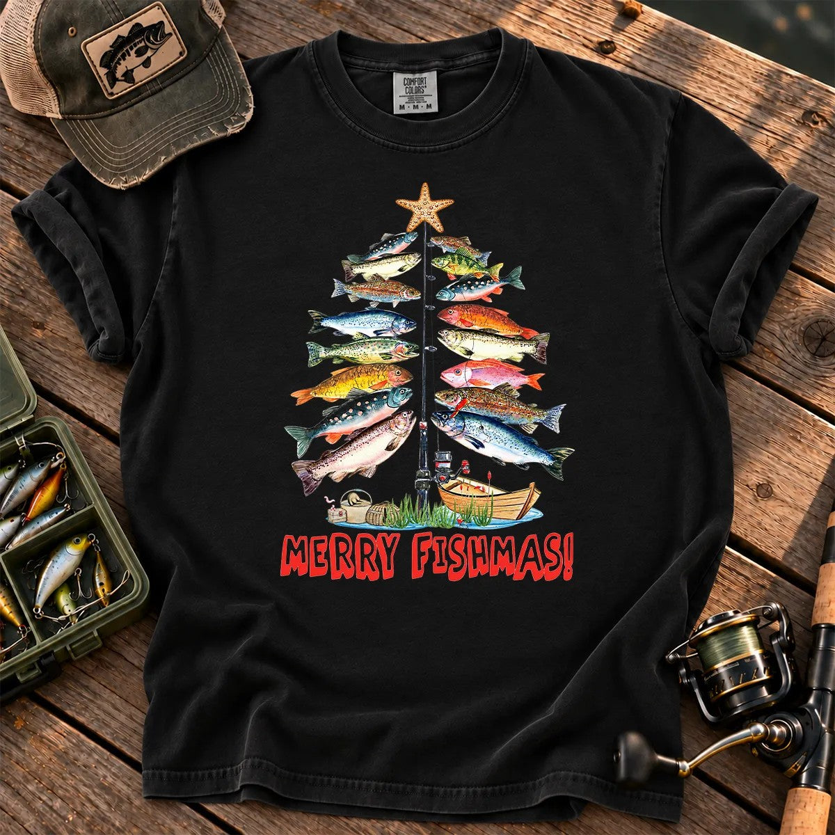 Merry Fishmas T-Shirt in Black