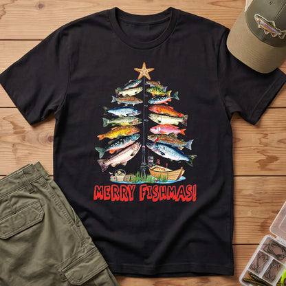 Merry Fishmas T-Shirt in Black