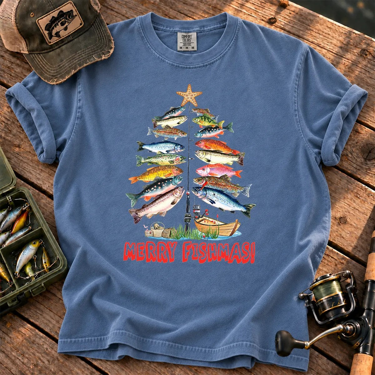 Merry Fishmas T-Shirt in Blue Jean