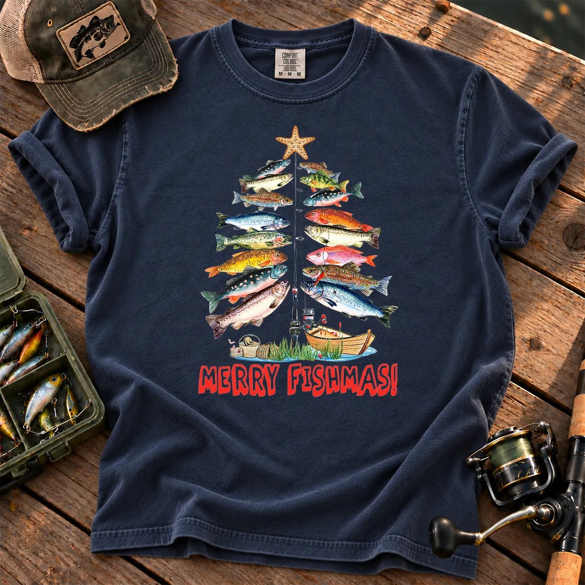 Merry Fishmas T-Shirt in True Navy