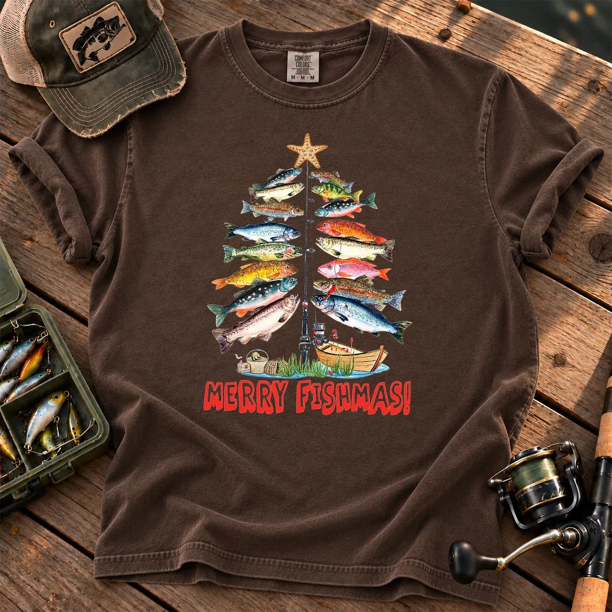 Merry Fishmas T-Shirt in Espresso