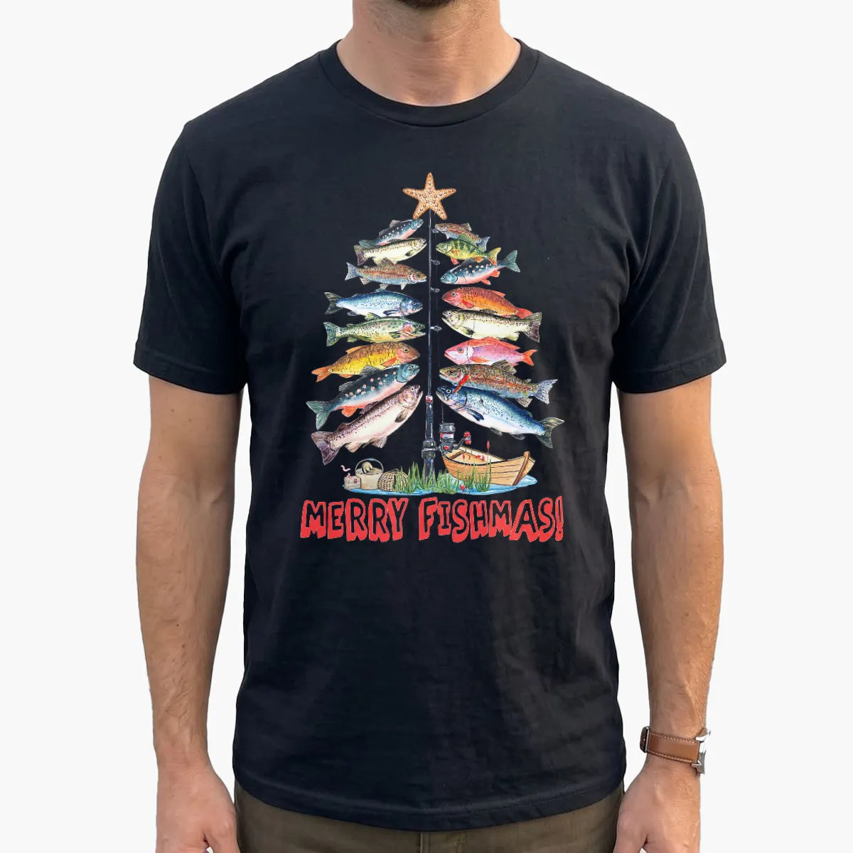 Merry Fishmas T-Shirt lifestyle mockup
